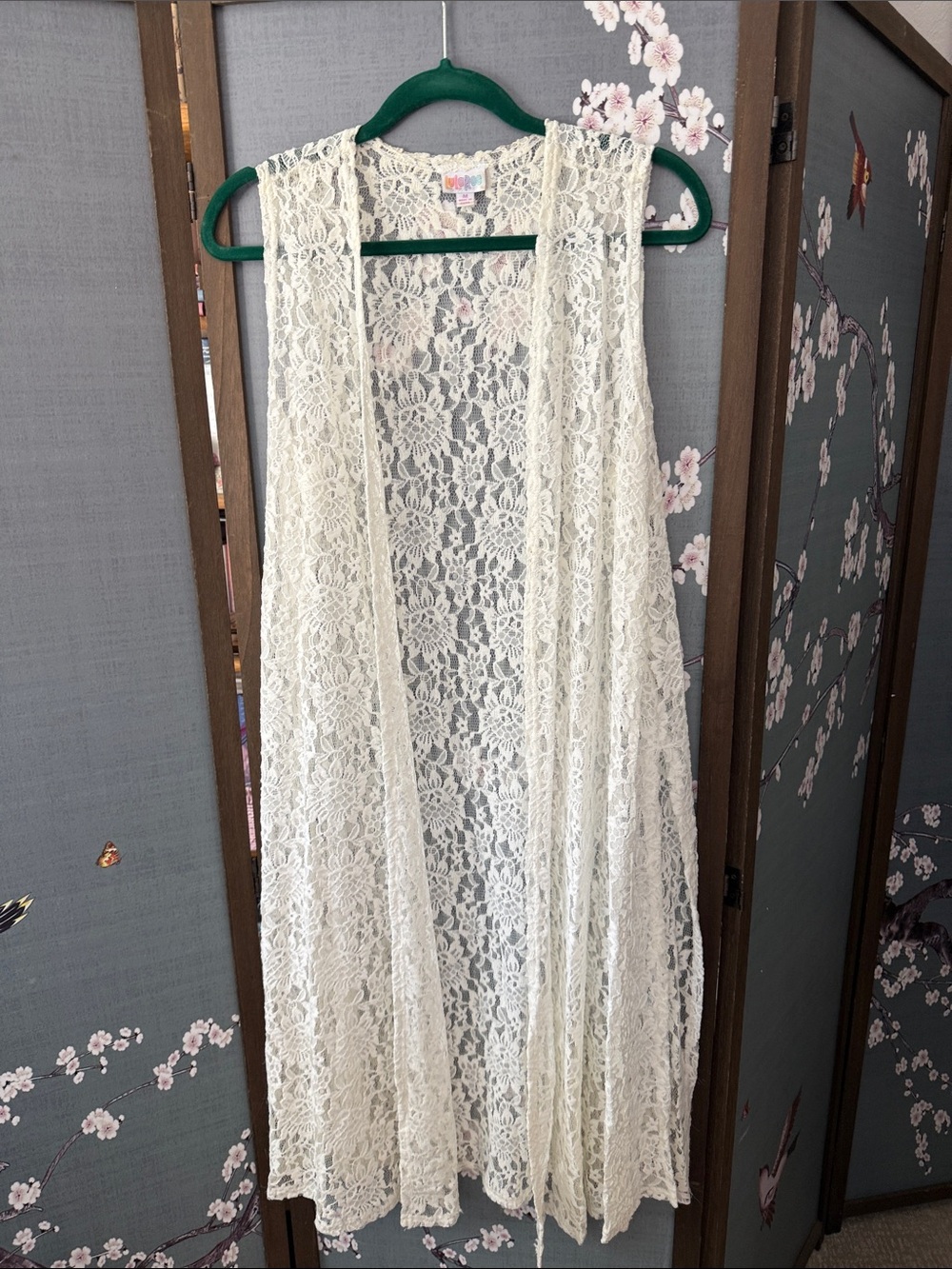 LuLaRoe JOY white Lace Open-Front Long Duster